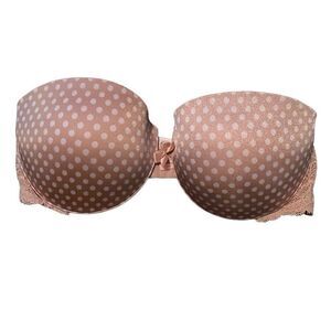 Victoria’s Secret Angels Strapless Padded Push Up Bra Satiny Beige/Tan White Pol